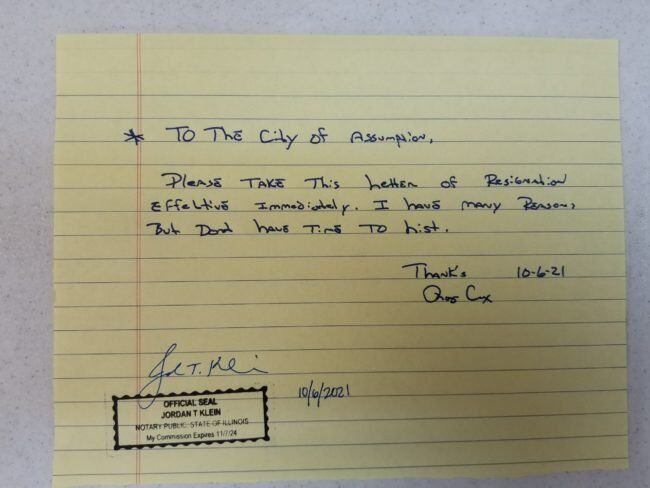 Assumption Roger Cox resignation letter